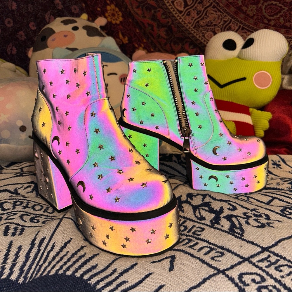 Holographic Star Platform Ankle Boots Women - Picture 3 of 9